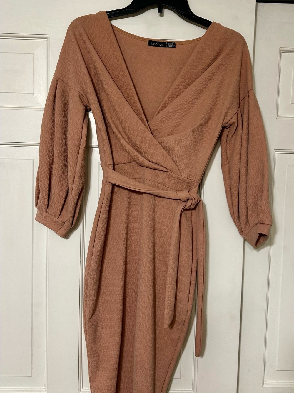 Boohoo Dusty Rose Wrap Midi Dress with Belt